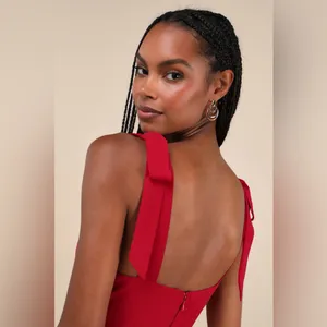 Lulu's Sophisticated Charisma Berry Red Tie-Strap A-Line Midi Dress thumbnail 3
