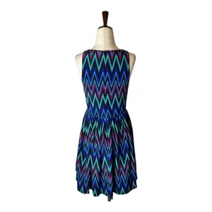 Amanda Uprichard Blue Chevron Print Silk‎ Sleeveless Fit And Flare Mini Dress XS thumbnail 2