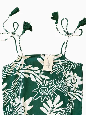 Boho Green Floral Mini Dress With Strap Tassel thumbnail 7