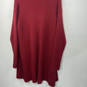 Eileen Fisher Open Front Ribbed Cardigan Sweater 100% Merino Wool Deep Red Med thumbnail 7