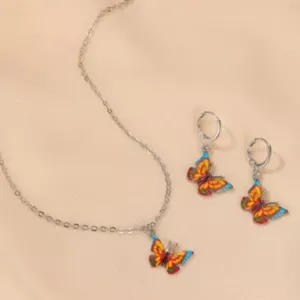 Multi-Color Butterfly Earrings and Necklace Set thumbnail 1