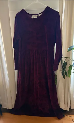 Vintage Erika & Company Velvet Dress Women's Burgundy Flowered Size M thumbnail 1