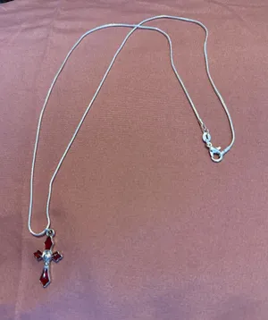 Sterling Silver 925 Red Cross Pendant Necklace - Women Jewelry thumbnail 1