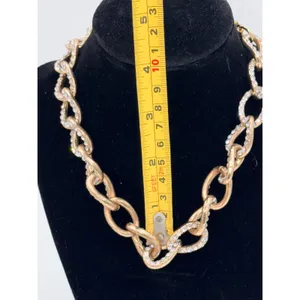 Chunky Gold Tone Rhinestone Chain Link Necklace Statement Runway Choker Glam thumbnail 5