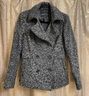 Moda International Victorias Secret Y2K Leopard Print Gray Black Peacoat Jacket thumbnail 1