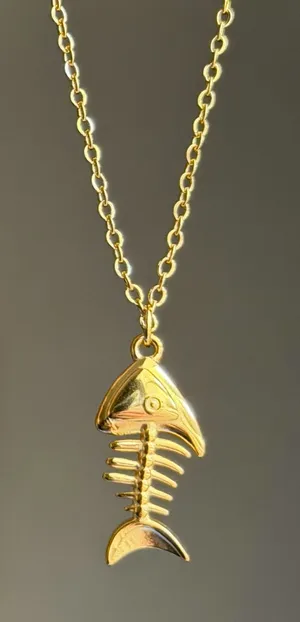 Handmade gold tone stainless steel fish necklace 🐟🌀 thumbnail 1