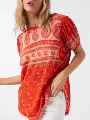 Free People paisley print red top thumbnail 1