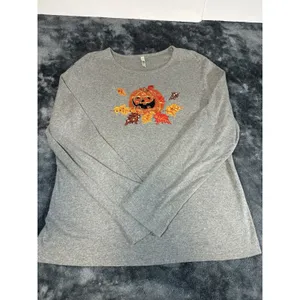 White Stag Women's Halloween T Shirt Black Long Sleeve Pumpkins Size XL thumbnail 4