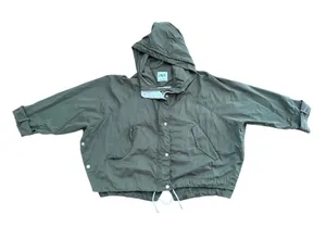 Zara Hooded Utility Jacket Women L Green Excellent Oversized Snap Rain Anorak thumbnail 1