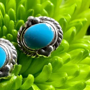 Silver tone blue post earrings thumbnail 3