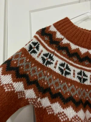 Aerie Medium Rust Brown Fair Isle Nordic Soft Pullover Sweater thumbnail 3