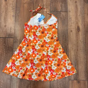 CIDER NWT Orange Floral Halter Mini Dress Women's L Retro Y2K Summer Cottagecore thumbnail 4