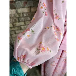 formal dress prom maxi pink floral sheer sleeves pink orange 1970s thumbnail 3