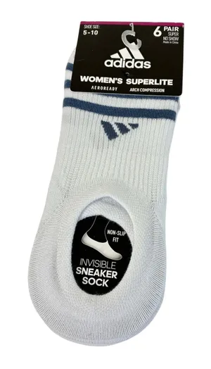 Adidas 6 Pairs Womens SuperLite No Show Socks White Blue Pink Tan NWT Sz 5-10 thumbnail 1
