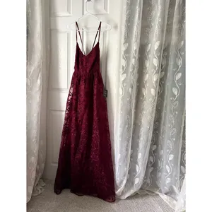 New Lulus Always With You Burgundy Floral Embroidered Organza Maxi Dress sz S thumbnail 3
