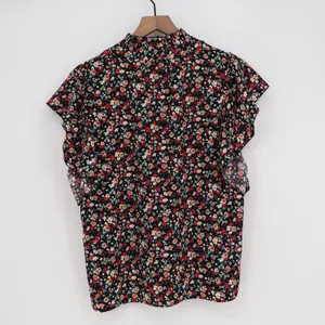 SHEIN Black Floral Mock Neck Flutter Sleeve Blouse Large thumbnail 5