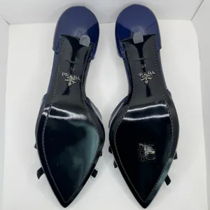 Prada Vintage 2000s Navy Patent Leather Bow D’Orsay Heels Italy 38 New with Box thumbnail 6