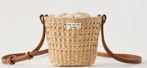 Zara Wicker Mini Lined Bucket Crossbody thumbnail 1