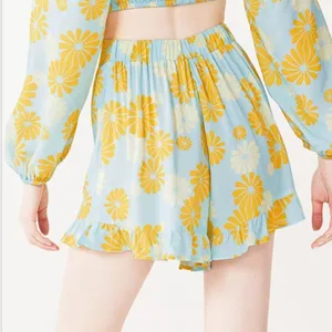 Boho Floral High Waist Ruffle Shorts festival romantic summer M thumbnail 2
