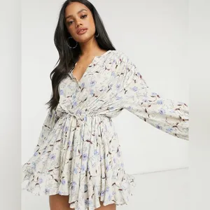 Free People Flower Fields Long Sleeve Mini Dress in Ivory Combo Medium thumbnail 2