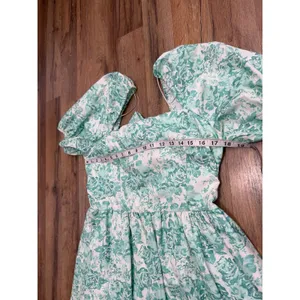 Shabby Chic XL Green Floral Cotton Midi Dress Puff Sleeve Open Back Bow Cottagec thumbnail 7