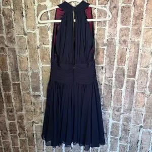 Vtg Ann Taylor Navy Blue Pleated Chiffon Halter Minidress Size 6 Dark Coquette thumbnail 3