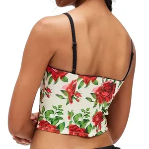 Jaded London Scarlett Satin Corset Top Womens 4 Ivory Red Rose Floral Coquette thumbnail 4
