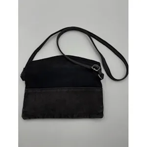 Free People Crossbody Bag Charcoal Black Canvas Leather Foldover Minimalist OS thumbnail 3