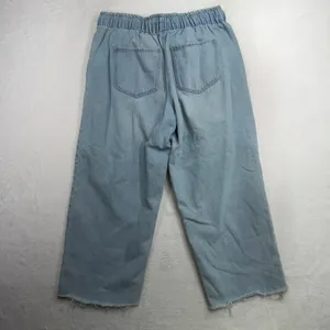 Forever 21 Large Denim Wide Leg Cropped Pants Light Wash Raw Hem Casual Boho thumbnail 8