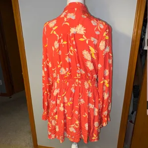 Free People‎ Ruthie Coral Floral Print Button Front Mini Shirt Dress flowy Large thumbnail 7