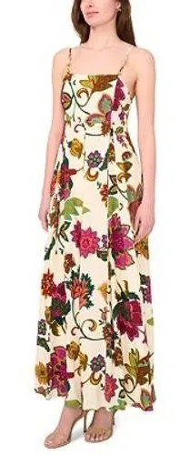 MSK Floral Maxi Dress Women Large Cream Ivory Square Neck Beaded‎ Straps Boho thumbnail 1