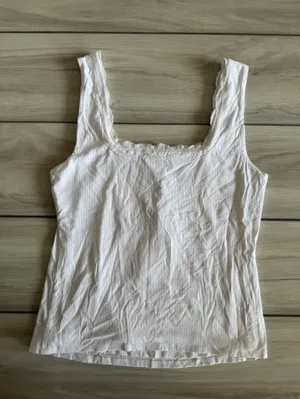 Montgomery Post Lace Trim Square Neck Knit Tank Top White Small NWT STITCH FIX thumbnail 7