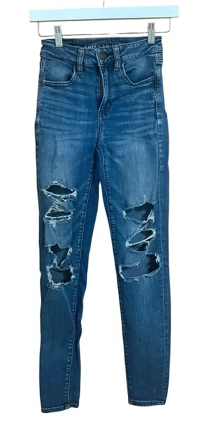 American Eagle Next Level Stretch High-Rise Distressed Jeggings Size 2 thumbnail 1