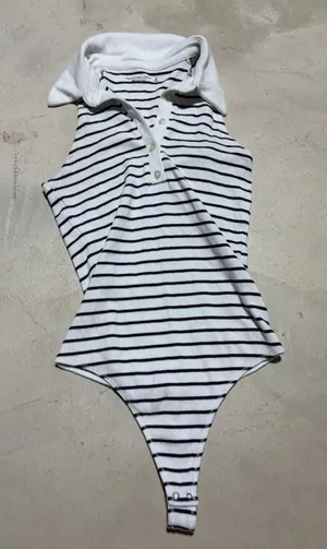 Abercrombie & Fitch Striped Polo-Style Bodysuit medium thumbnail 1