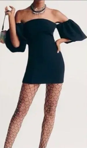 Free People Beach Black Bubbly Off Shoulder Body Con Mini Dress Size XS thumbnail 1