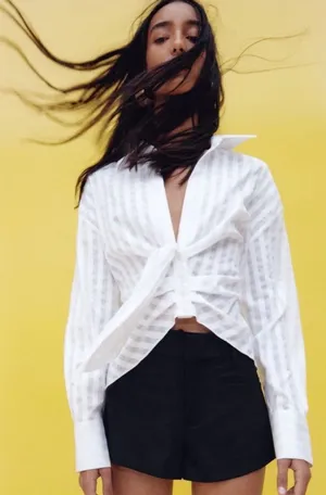 Zara | Women’s Draped Tied Shirt‎ Blouse - White - XS thumbnail 1