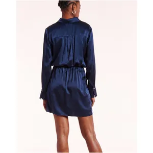 Amanda Uprichard Silk Shirt Dress Navy Blue Button Front Minimalist Women Small thumbnail 4
