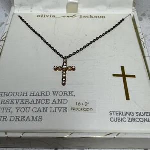 Olivia and‎ Jackson Sterling Silver Cubic Zirconia Cross Necklace 16+2" NIB thumbnail 1