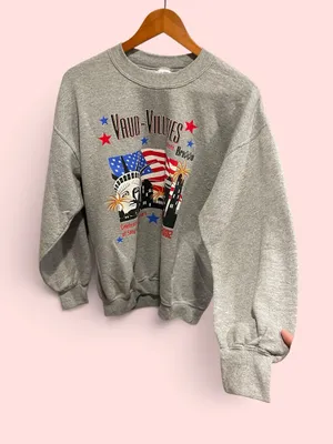 Gym gray Y2K distressed sweatshirt NY theater Vaud-Villities music nostalgia thumbnail 1