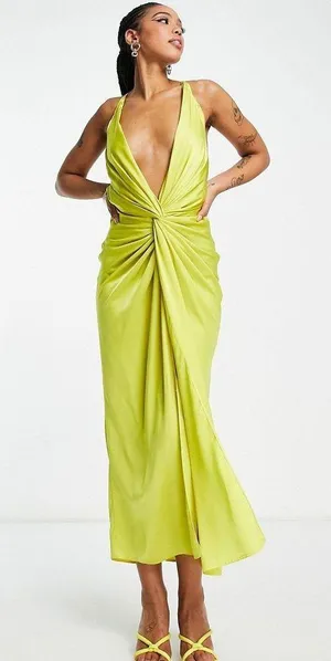 ASOS Yellow Formal Satin Dress thumbnail 1