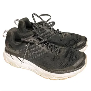 Hoka One One Womens 10 Clifton Black/White‎ Mesh Athletic Sneaker Shoe thumbnail 4