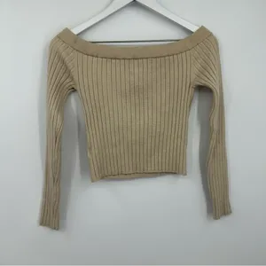 Aerie Cropped Off The Shoulder Sweater Top Size Medium Boho Ribbed Knit thumbnail 2