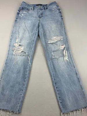 Judy Blue 90s Straight Jeans 3/26 High Rise Distressed Raw Hem Light Wash thumbnail 1