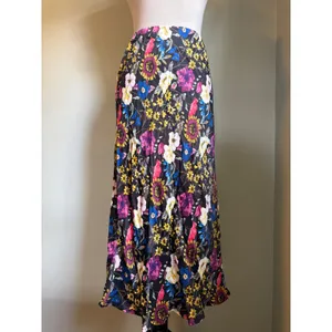 Anthropologie boho‎ whimsi dainty resort fairy Floral Midi Skirt Black Multi Sm thumbnail 2