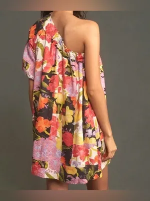 Anthropologie‎ x Yukiko Noritake floral one sleeve mini shift dress size xxsp thumbnail 3