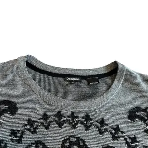 Desigual Grey Pullover Sweater Bohemian Print Stud Stretch Wool Blend Sz Medium thumbnail 10