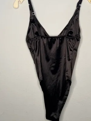 Black Satin Bodysuit with Underwire Cups thumbnail 5