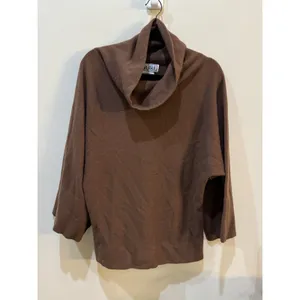 Carlisle 100% Cashmere Boxy Brown Sweater Size Large Wide Sleeve Turtleneck thumbnail 2
