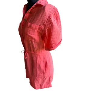 Old Navy XS Petite Coral Double Gauze Romper 100% Cotton Button Front Pockets thumbnail 7