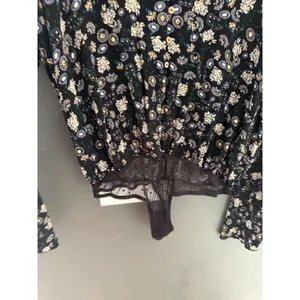 Intimately Free People Black‎ Floral Tiered Bell Sleeve Button Front Bodysuit M thumbnail 3
